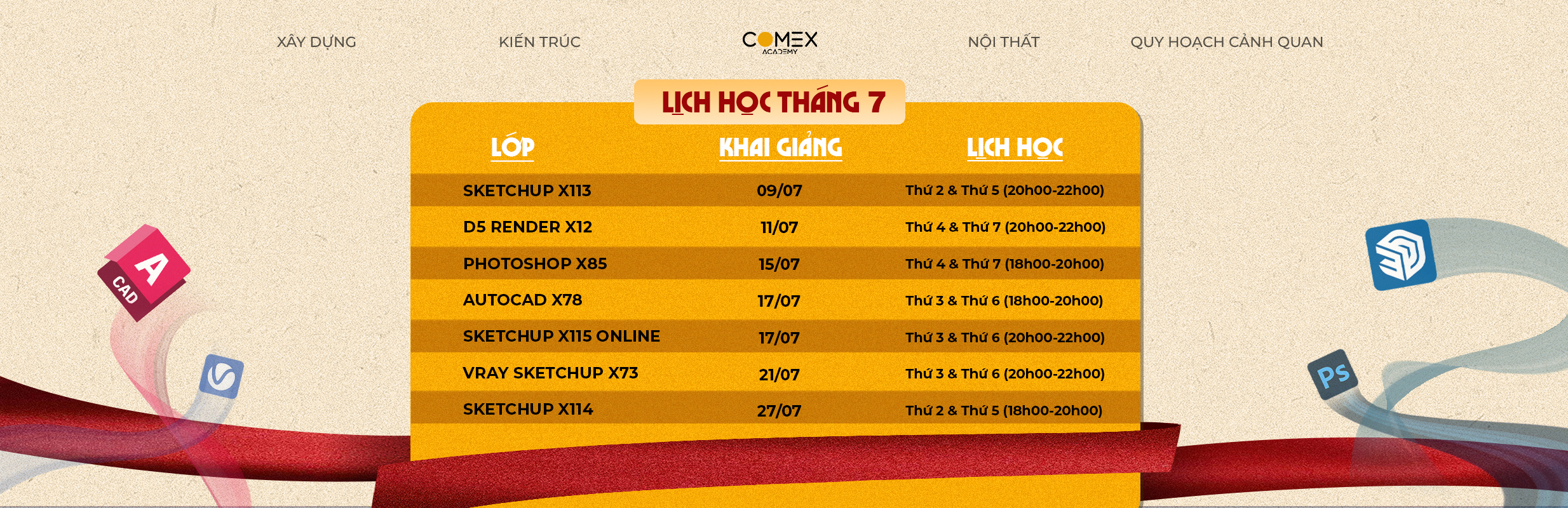 LỊCH HỌC THÁNG 7